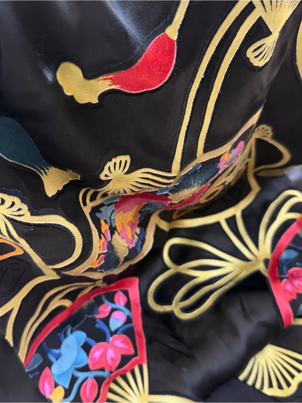 CHICOS Reversible Silk Rayon Scarf Wrap Black Floral Fan Print 13.5”x68”